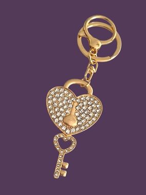 Elegant Gold Heart Key Crystal Bag Charm / Keychain